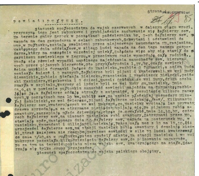 Meldunek sytuacyjny z 31 października 1945 komendanta Inspektoratu Mazowieckiego Ruchu Oporu Armii Krajowej