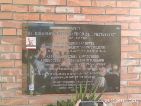 Uroczyste odsłonięcie tablicy upamiętniającej ks. Bolesława Stefańskiego ps. „Przybylski” – Marki k. Warszawy, 24 września 2023